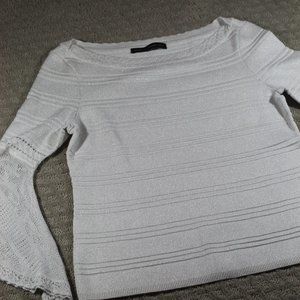 GORGEOUS! White House Black Market Size S Silver Flutter Sleeve Sweater